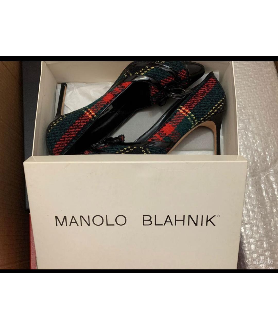 MANOLO BLAHNIK Зеленые текстильные туфли, фото 2