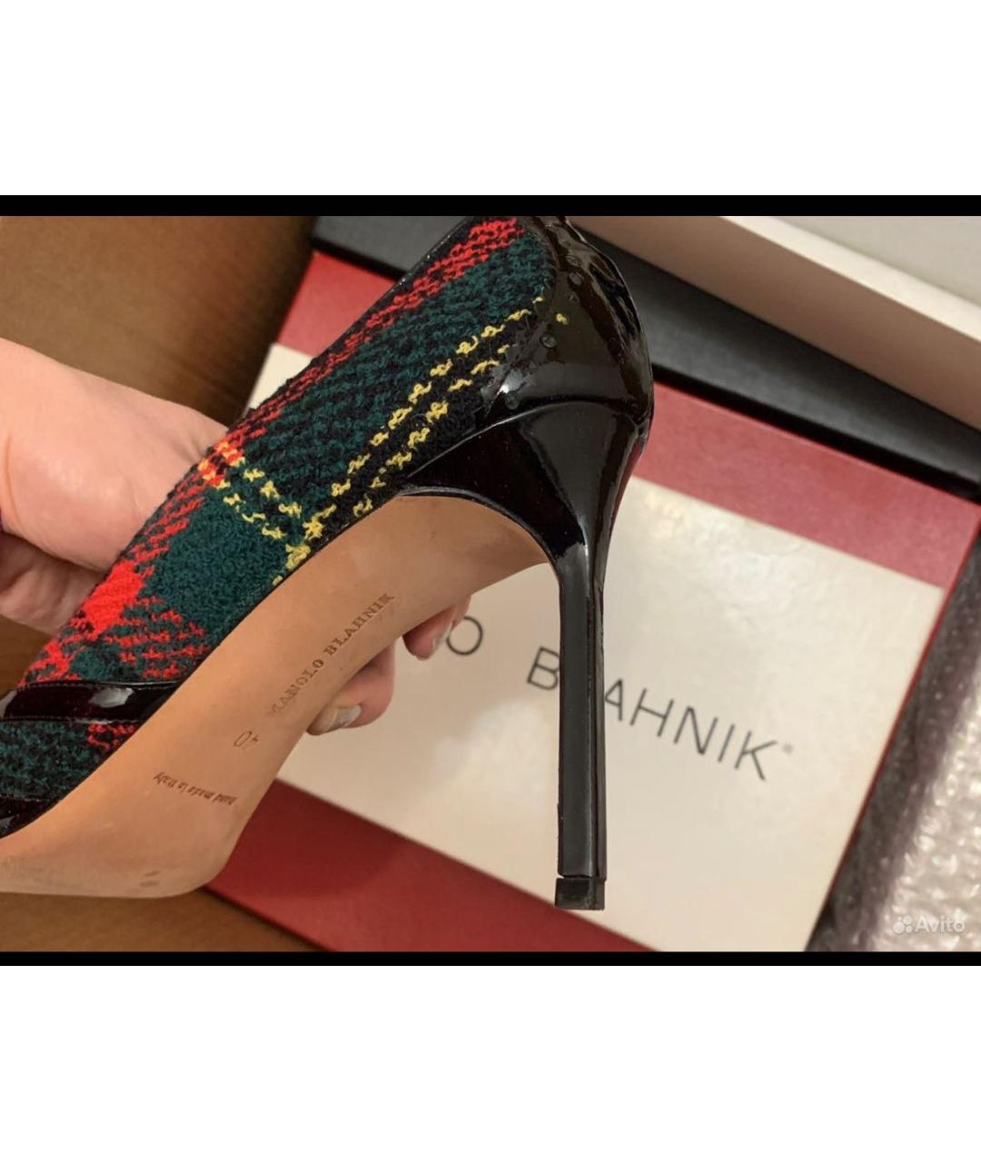 MANOLO BLAHNIK Зеленые текстильные туфли, фото 4