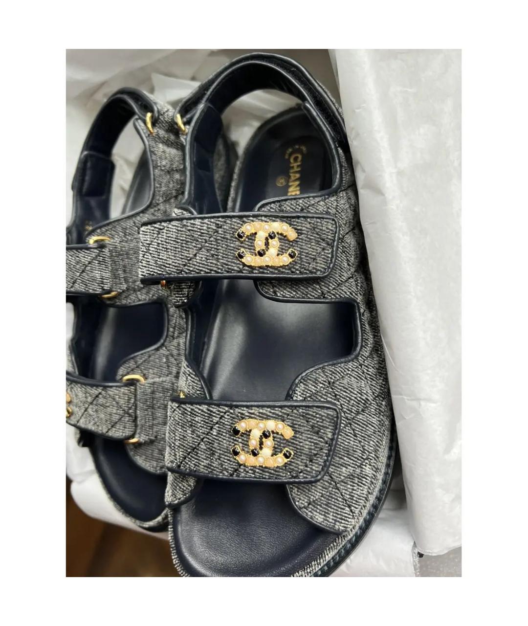 CHANEL Серые текстильные сандалии, фото 4