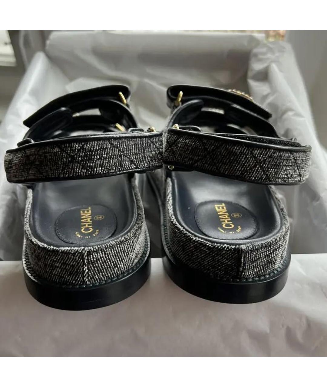 CHANEL Серые текстильные сандалии, фото 5
