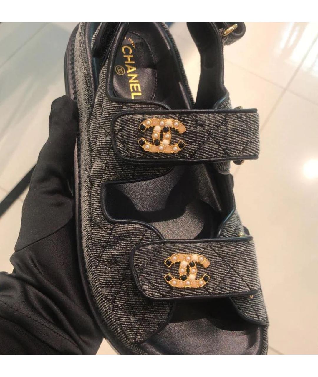 CHANEL Серые текстильные сандалии, фото 7
