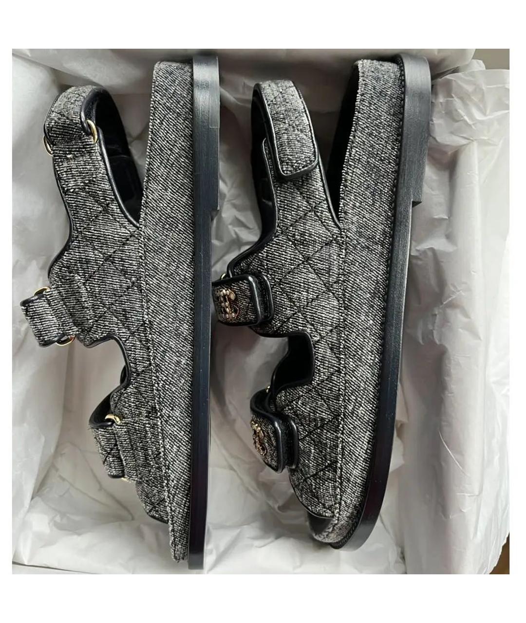 CHANEL Серые текстильные сандалии, фото 8