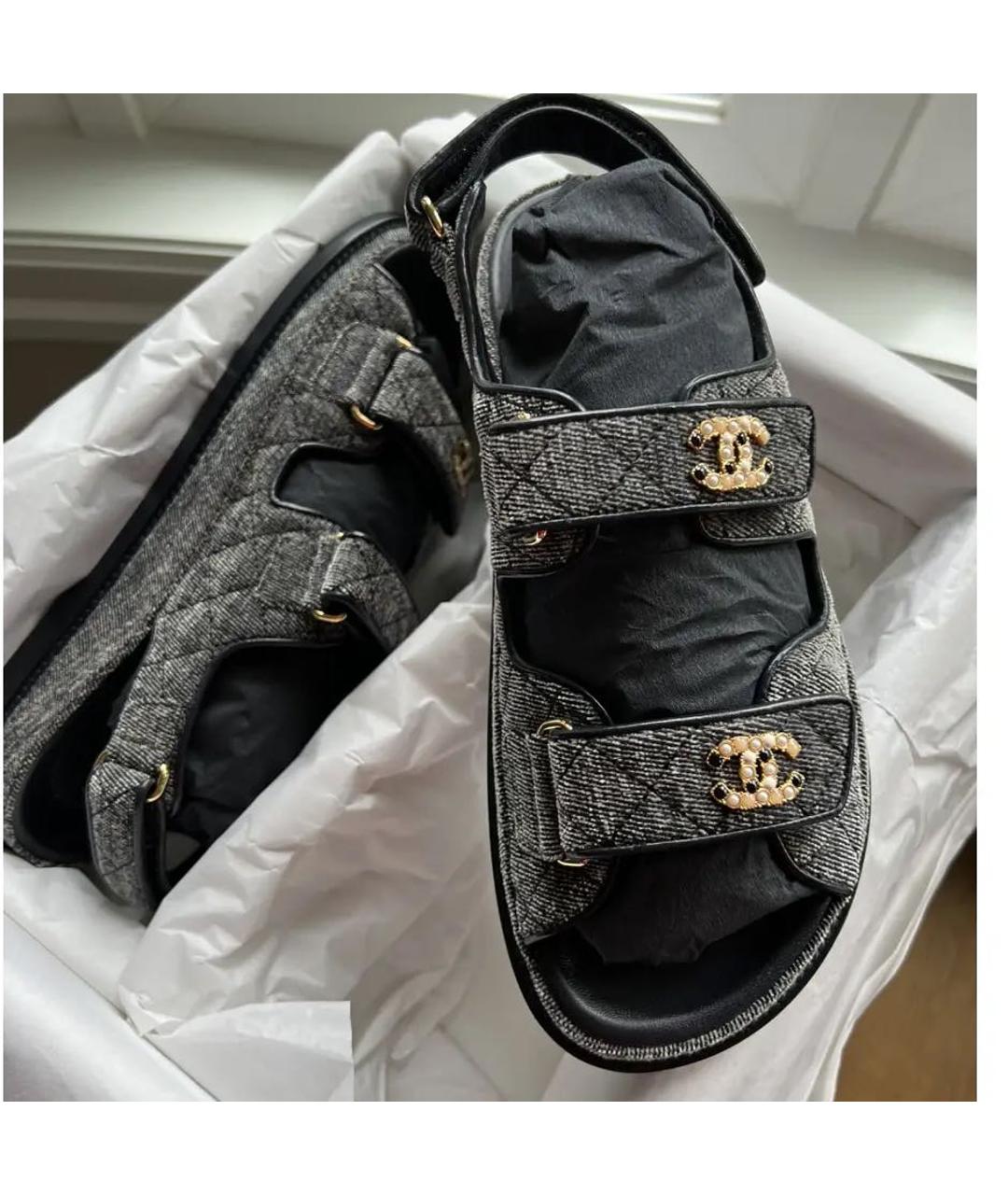 CHANEL Серые текстильные сандалии, фото 3