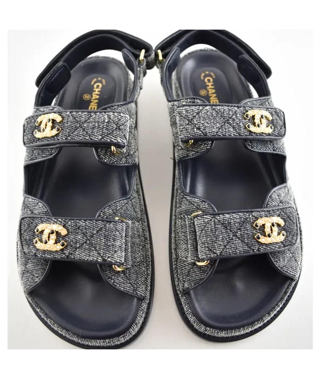 CHANEL Серые текстильные сандалии, фото 2