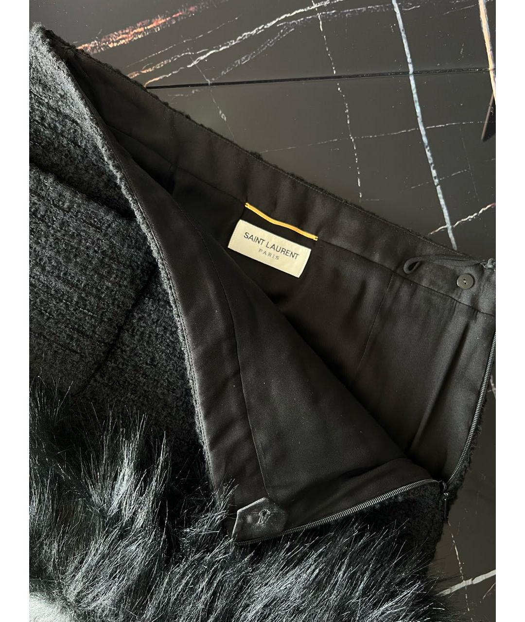 SAINT LAURENT Черная шерстяная юбка мини, фото 4
