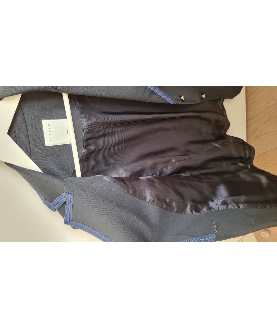 SANDRO Темно-синий шерстяной жакет/пиджак, фото 8