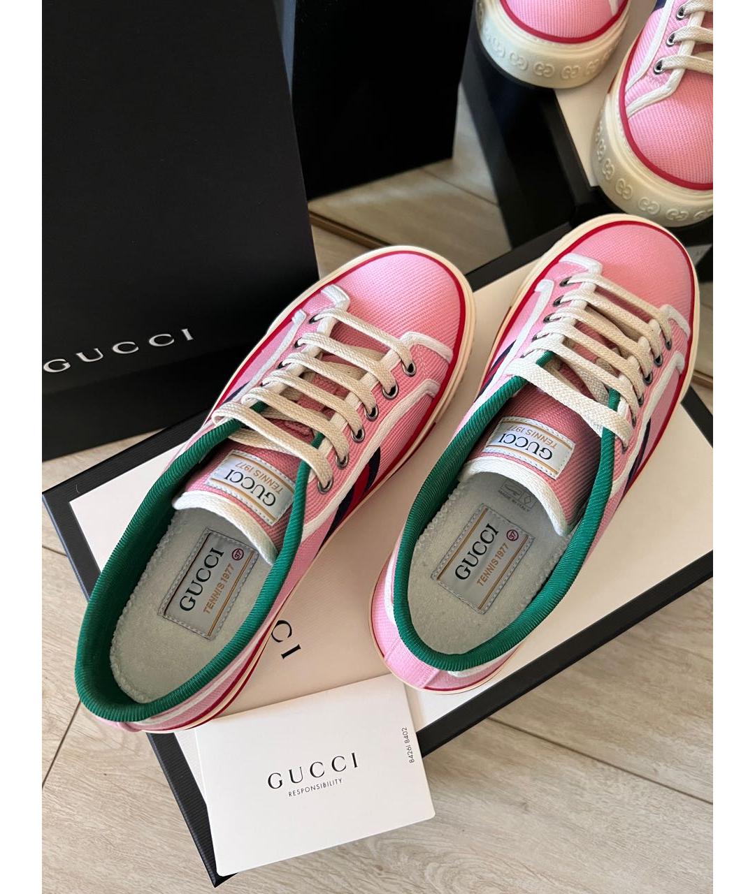 GUCCI Розовые текстильные кеды, фото 3