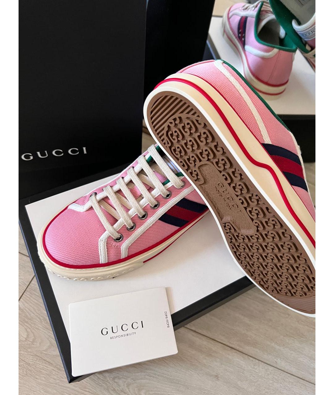 GUCCI Розовые текстильные кеды, фото 4