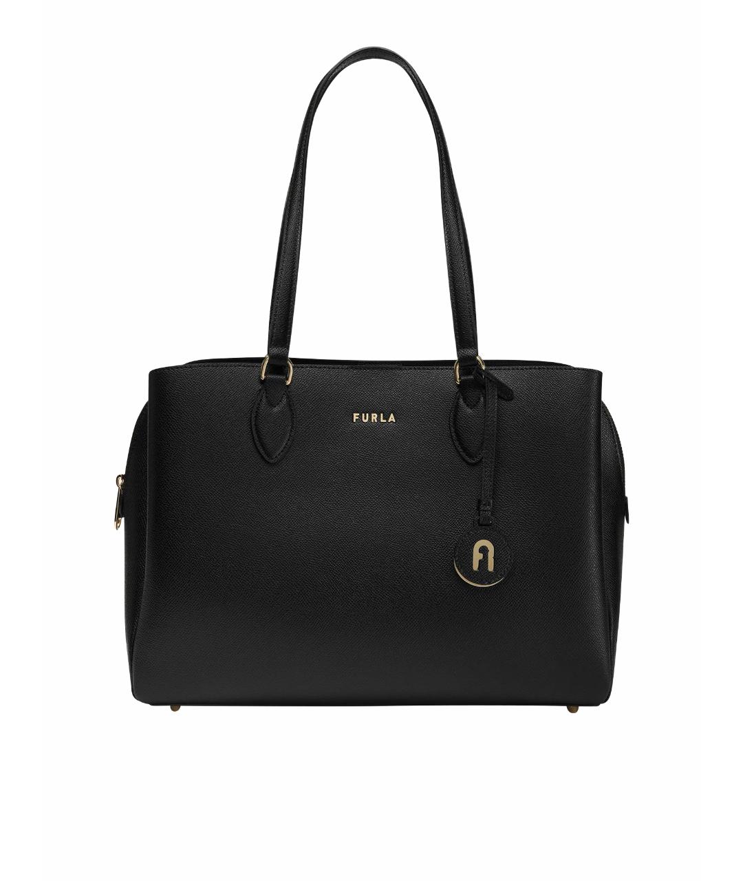 FURLA Черная кожаная сумка тоут, фото 1