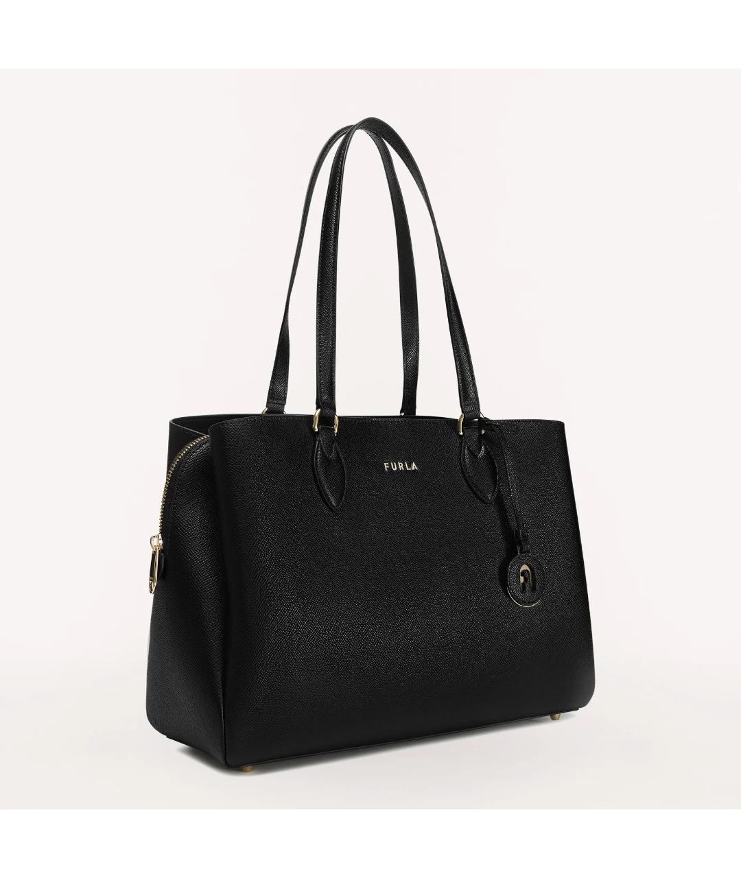 FURLA Черная кожаная сумка тоут, фото 2