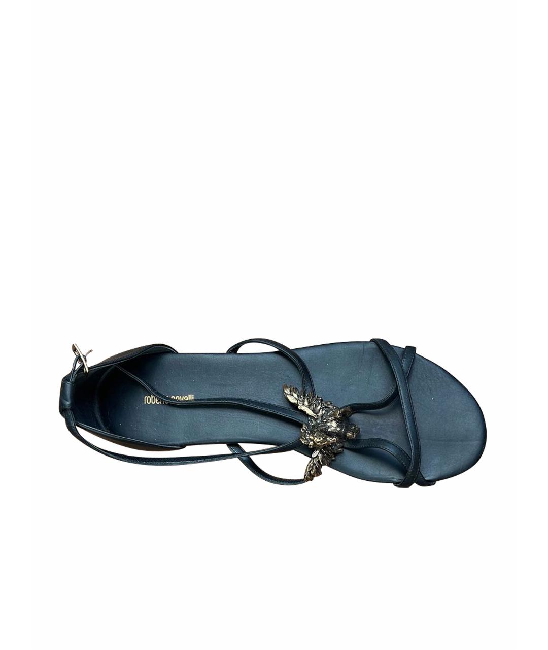 ROBERTO CAVALLI Черные кожаные сандалии, фото 1