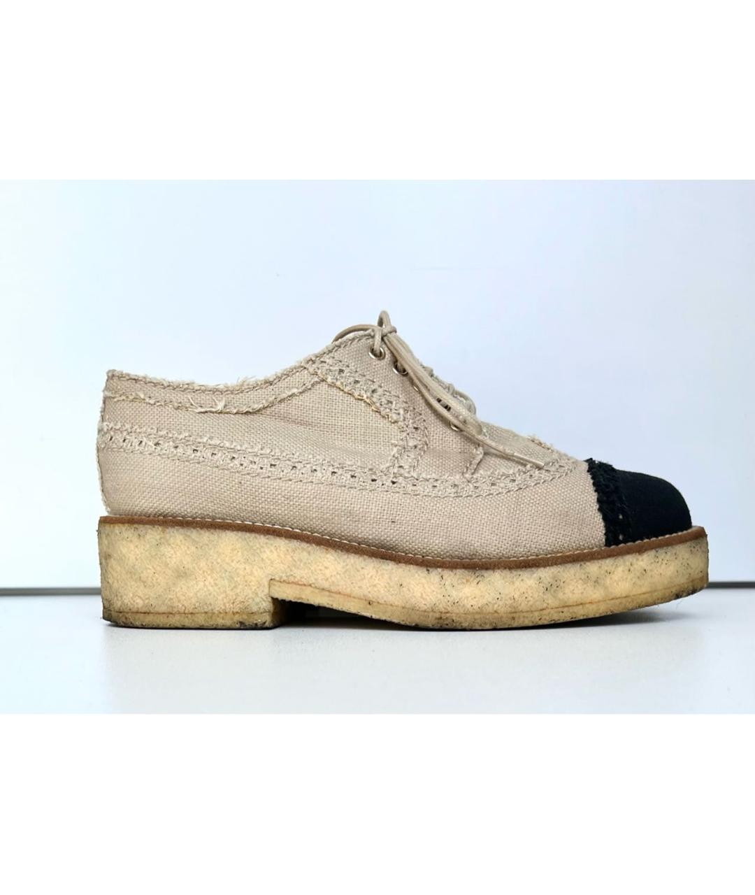 CHANEL Бежевые текстильные брогги и оксфорды, фото 3
