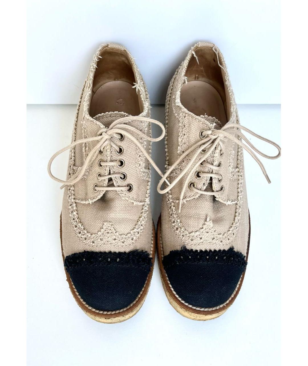 CHANEL Бежевые текстильные брогги и оксфорды, фото 6