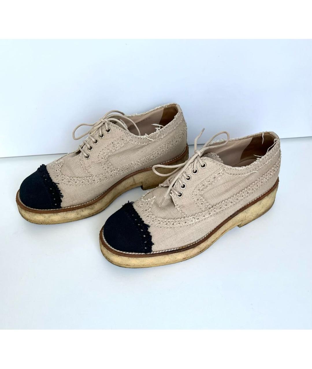CHANEL Бежевые текстильные брогги и оксфорды, фото 5