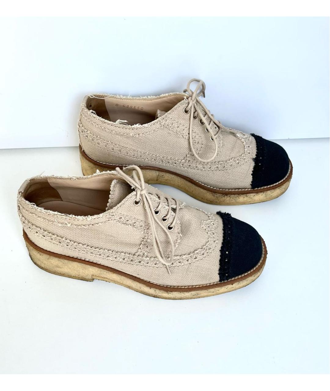 CHANEL Бежевые текстильные брогги и оксфорды, фото 4