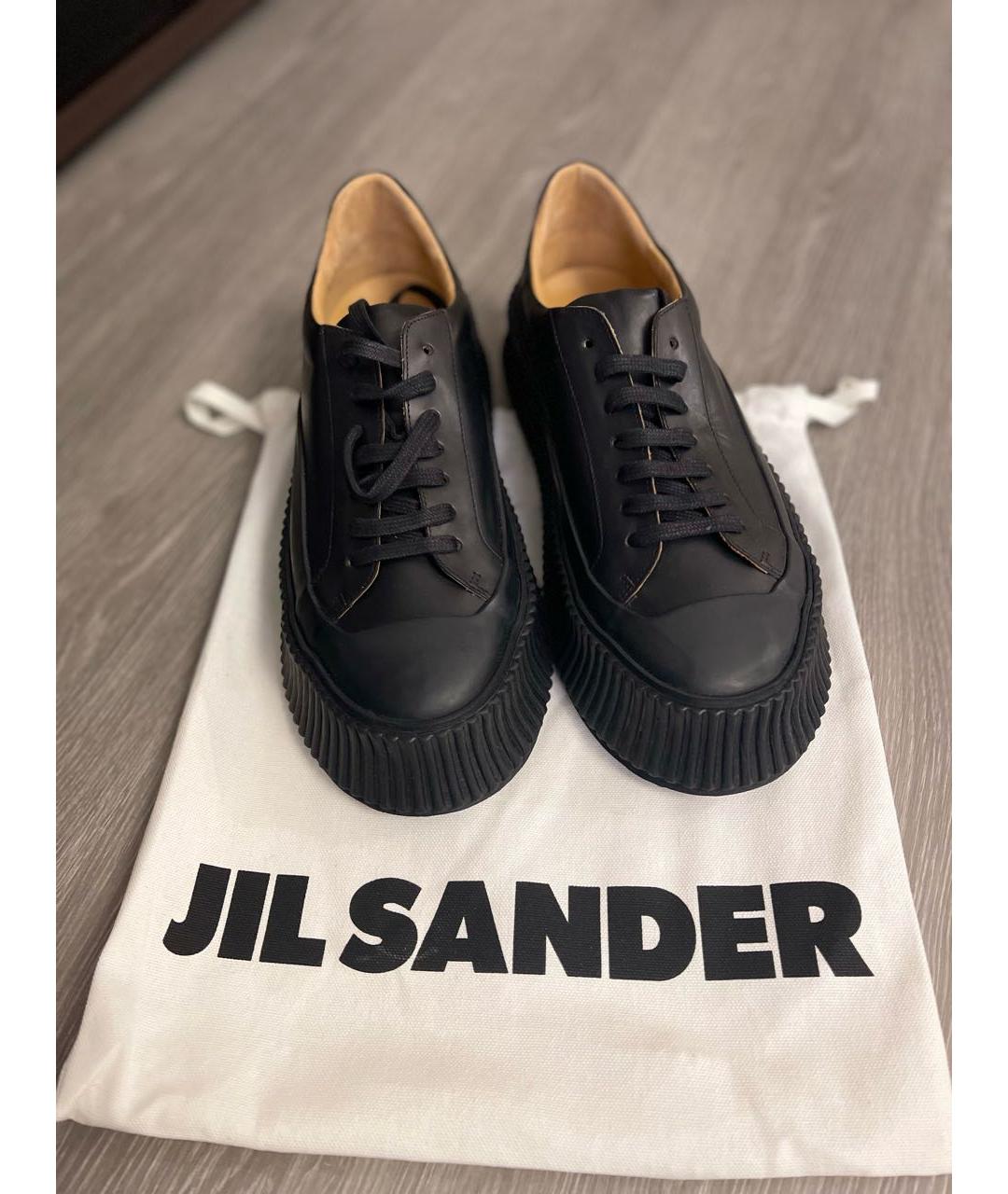 JIL SANDER Черные кожаные кеды, фото 2