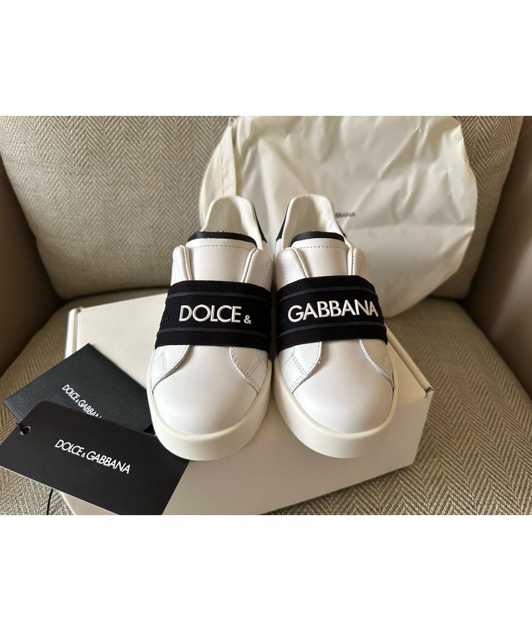 DOLCE&GABBANA Белые кожаные кеды, фото 2