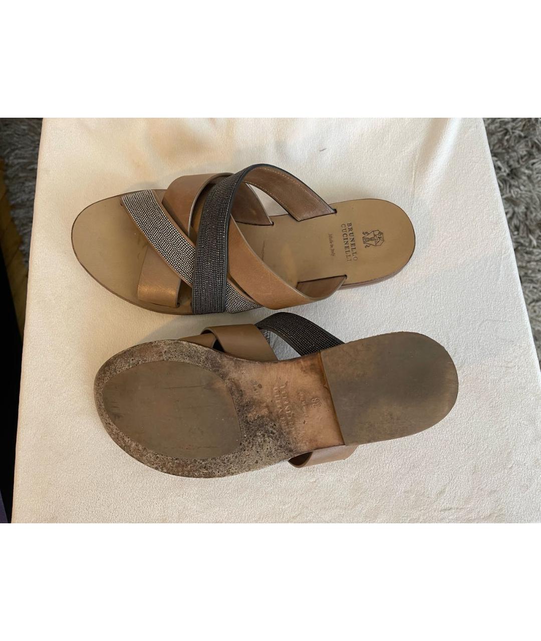 BRUNELLO CUCINELLI Коричневые кожаные шлепанцы, фото 4