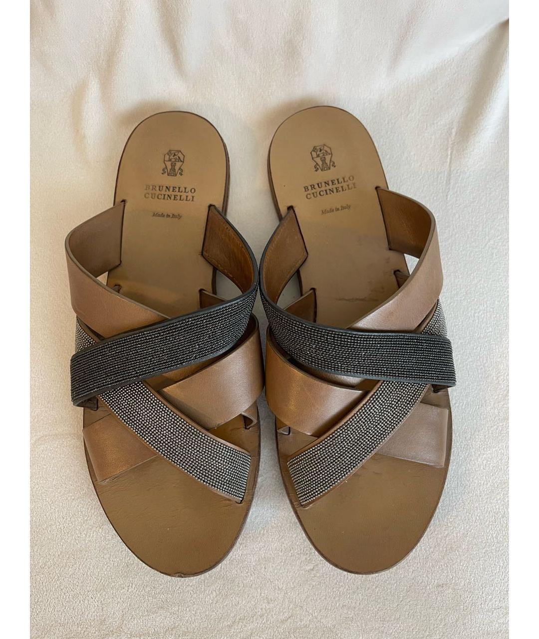 BRUNELLO CUCINELLI Коричневые кожаные шлепанцы, фото 2