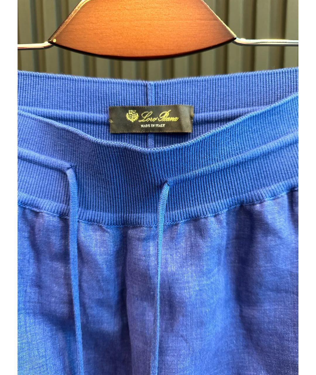 LORO PIANA Синие льняные прямые брюки, фото 3