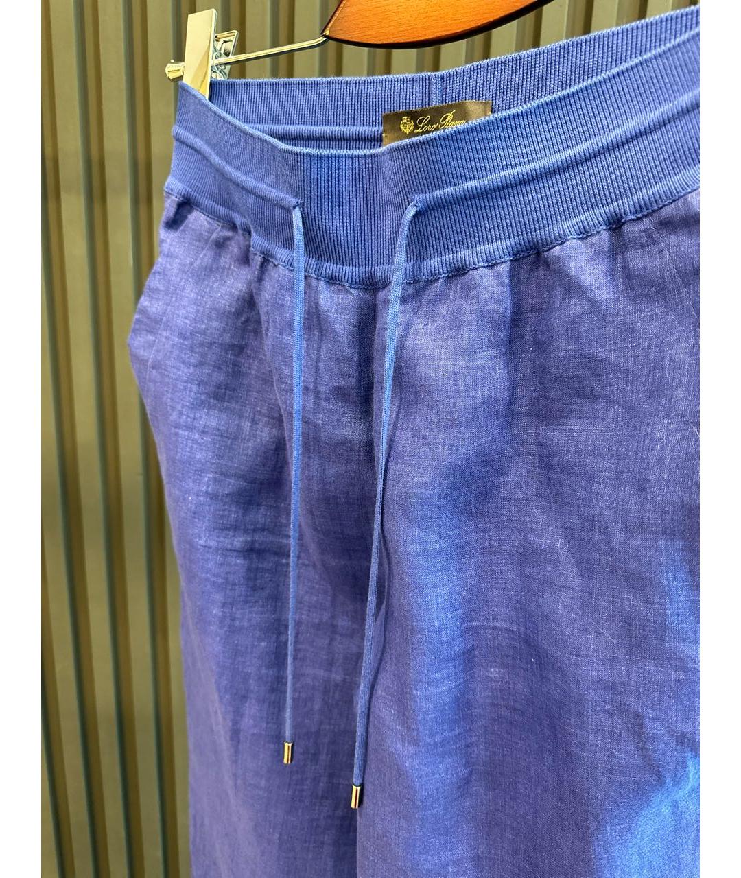 LORO PIANA Синие льняные прямые брюки, фото 4