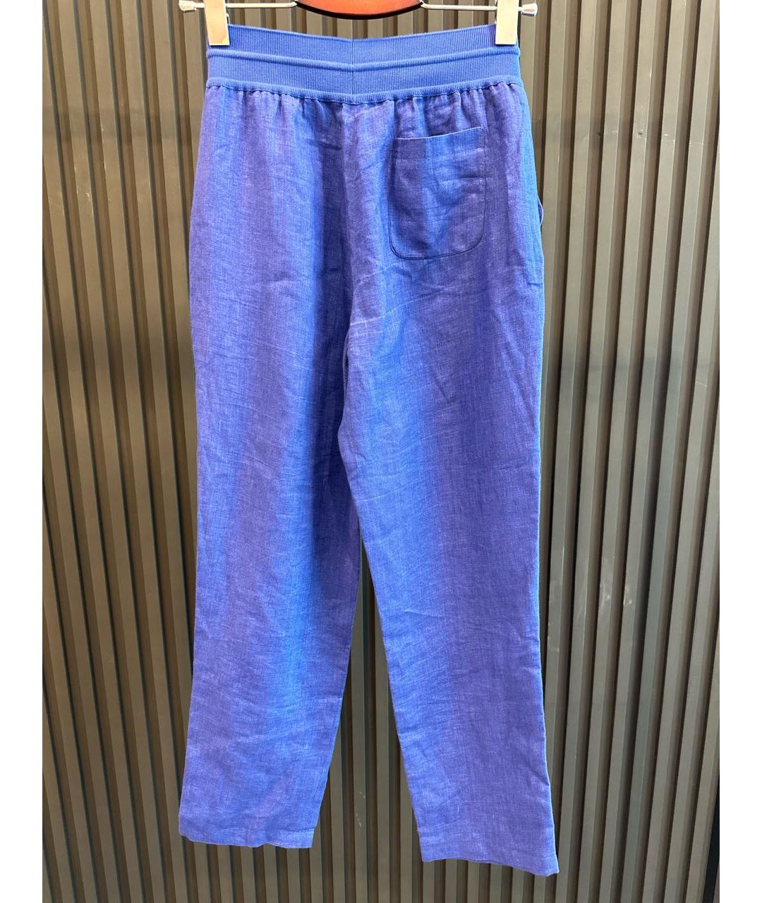 LORO PIANA Синие льняные прямые брюки, фото 2