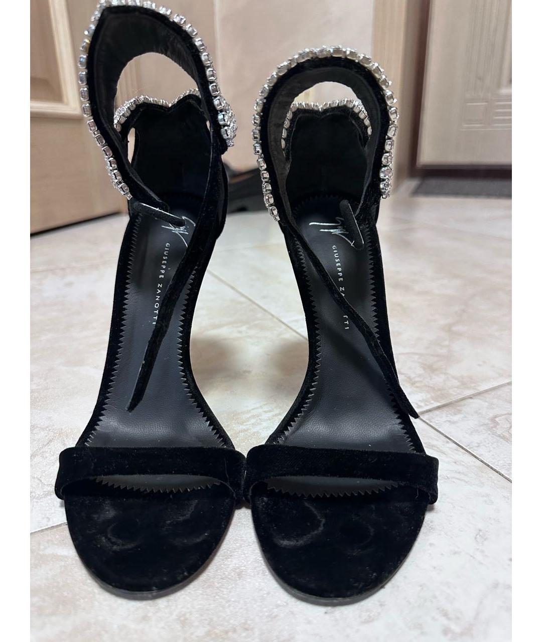 GIUSEPPE ZANOTTI DESIGN Черные бархатные босоножки, фото 6