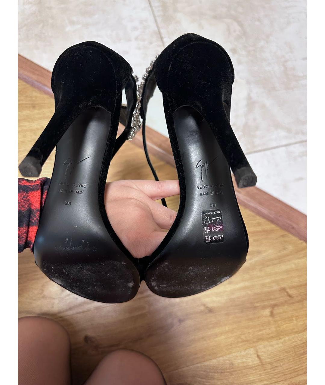 GIUSEPPE ZANOTTI DESIGN Черные бархатные босоножки, фото 3