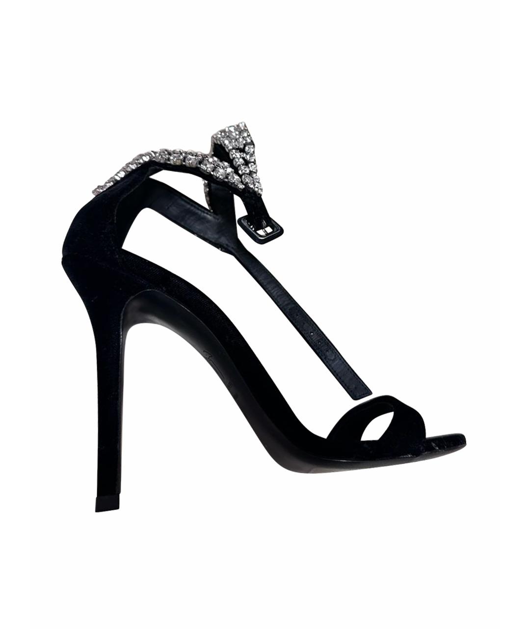 GIUSEPPE ZANOTTI DESIGN Черные бархатные босоножки, фото 1