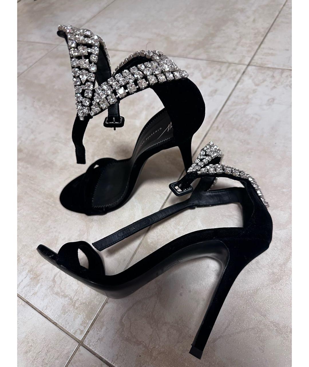 GIUSEPPE ZANOTTI DESIGN Черные бархатные босоножки, фото 7