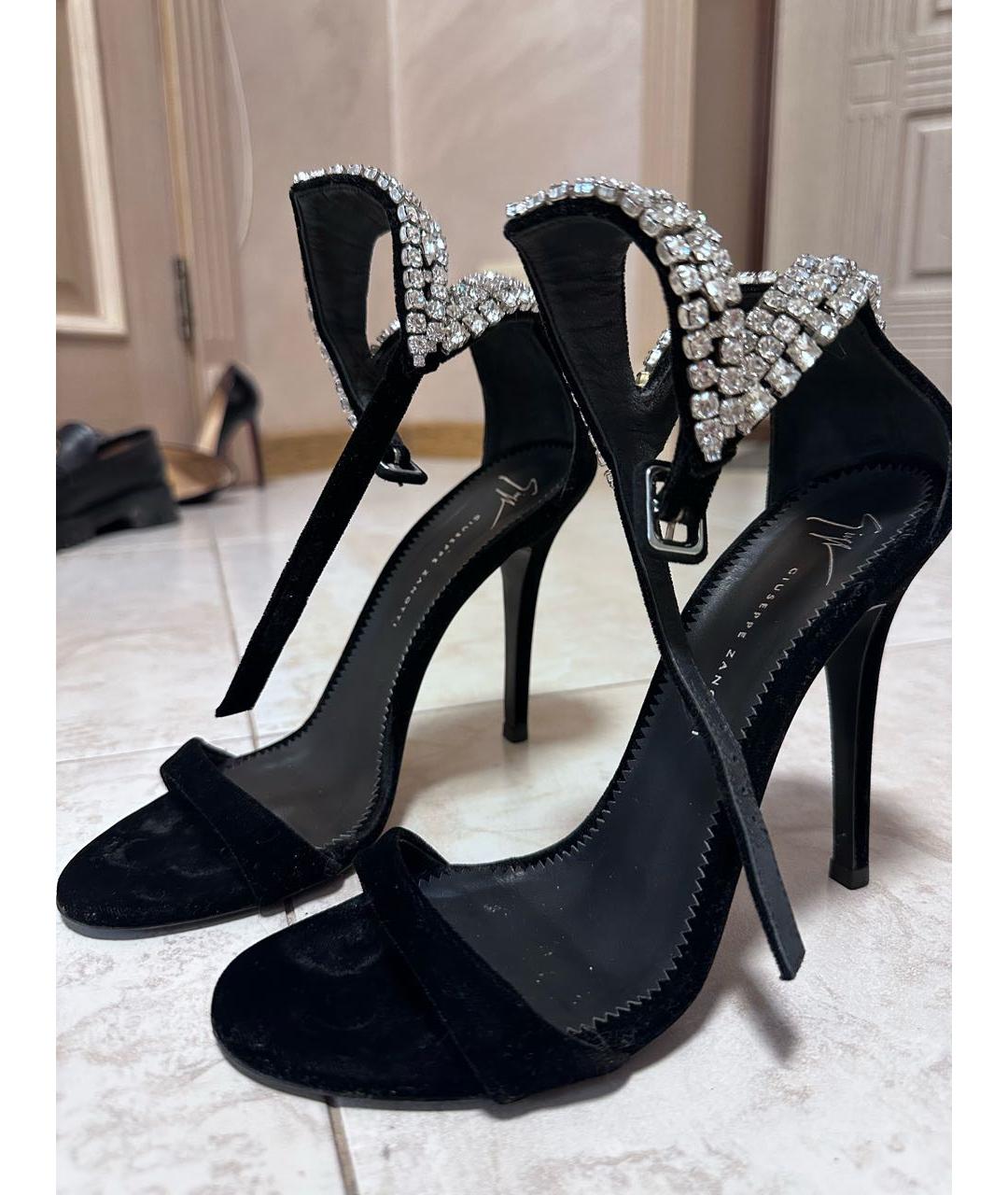 GIUSEPPE ZANOTTI DESIGN Черные бархатные босоножки, фото 4