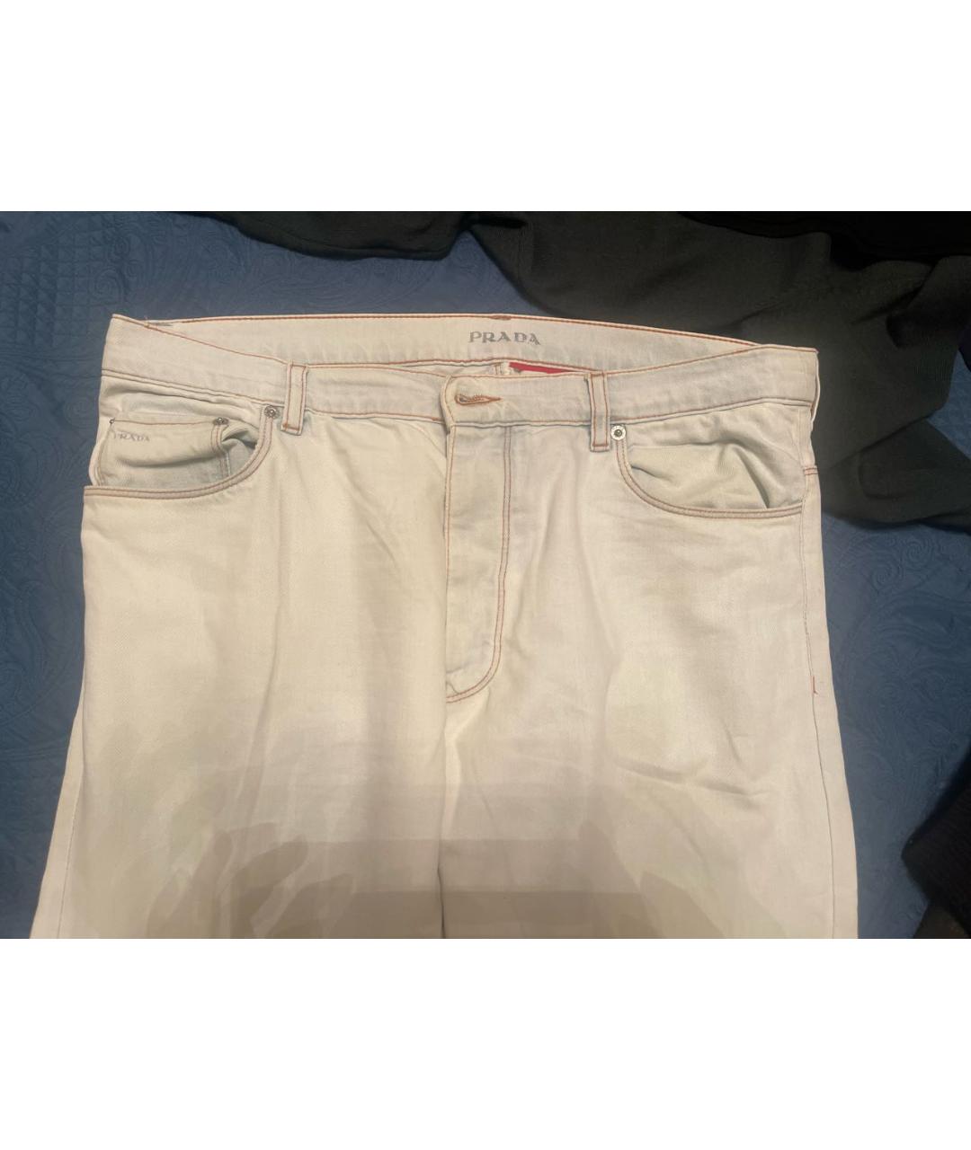 PRADA Белые хлопковые прямые джинсы, фото 3