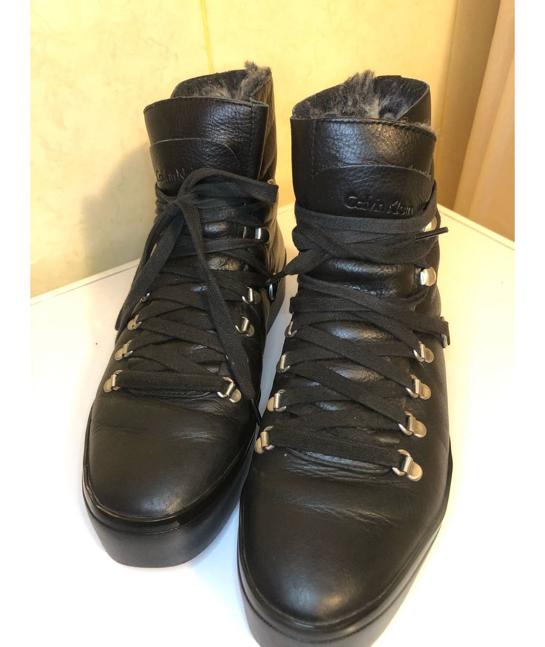 CALVIN KLEIN Черные кожаные ботинки, фото 8