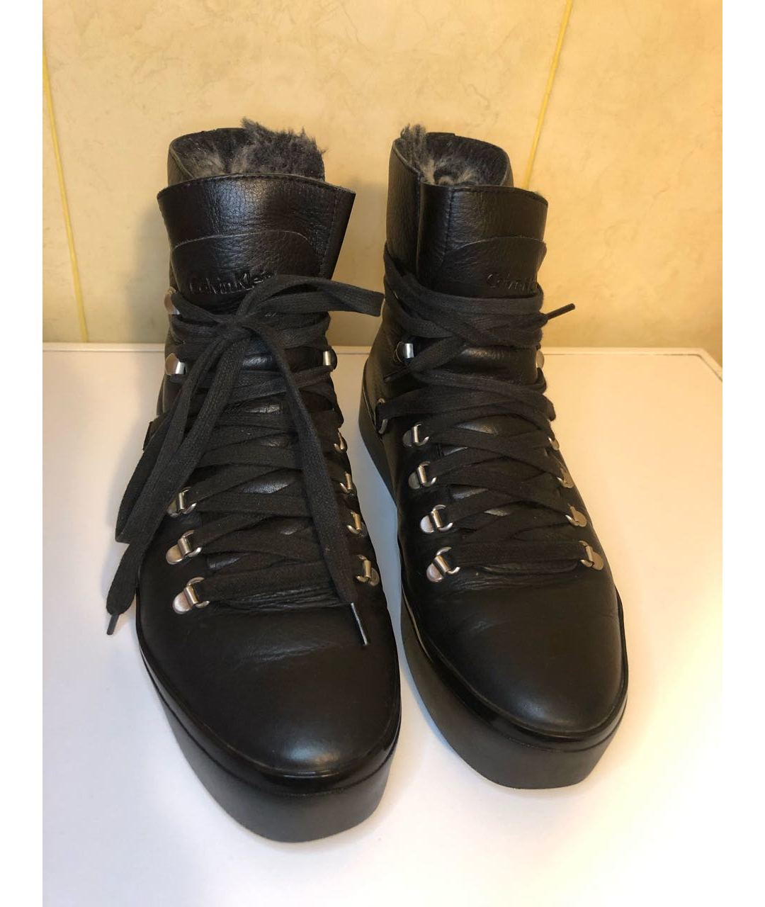 CALVIN KLEIN Черные кожаные ботинки, фото 6