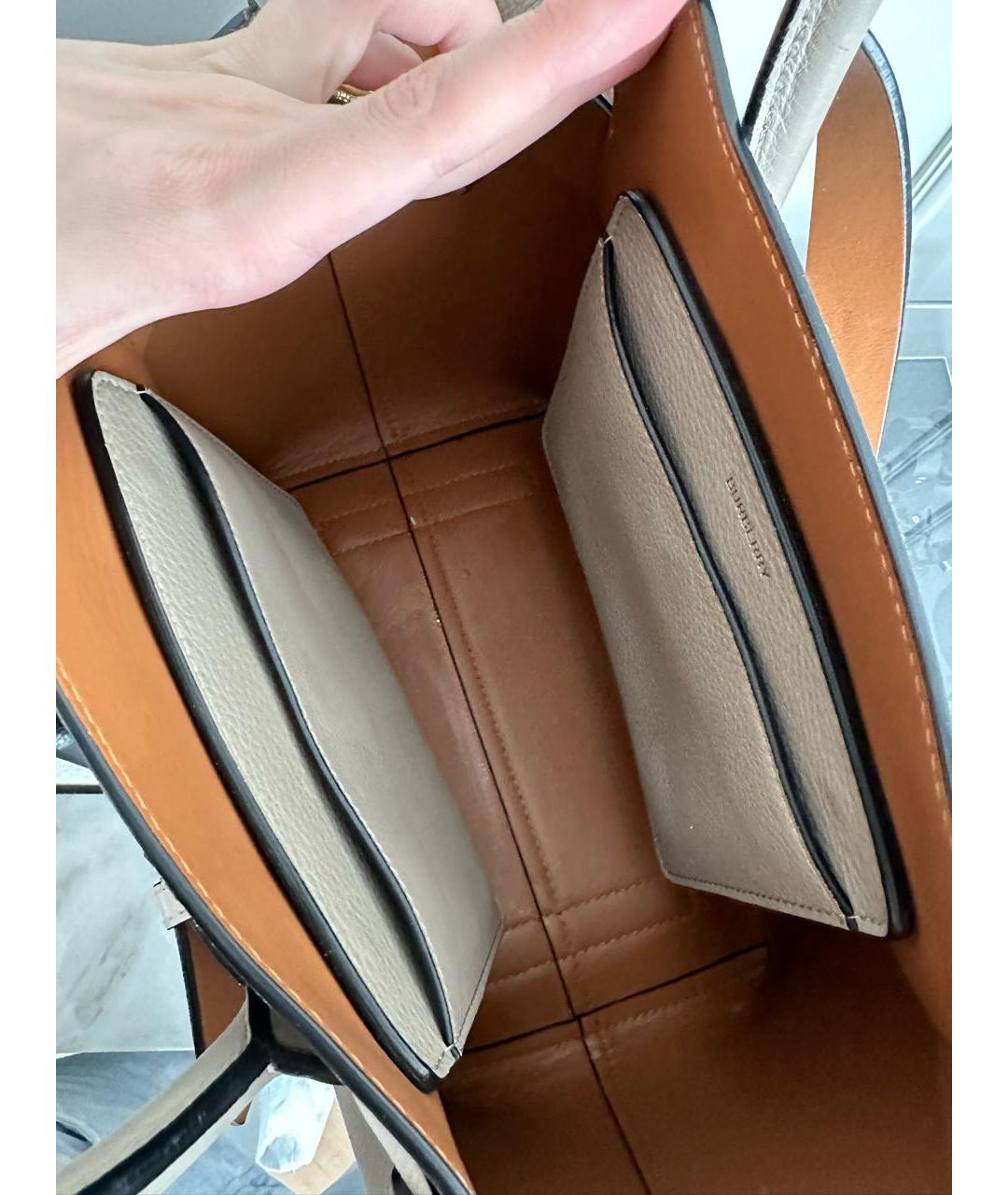 BURBERRY Бежевая кожаная сумка с короткими ручками, фото 4