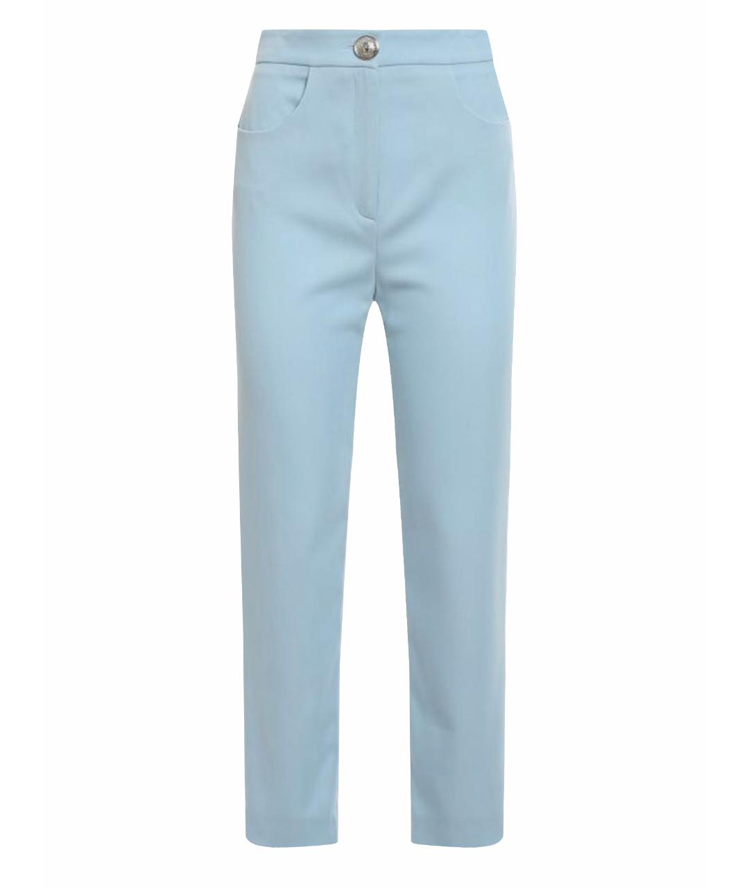 BALMAIN Голубые хлопко-эластановые прямые брюки, фото 1