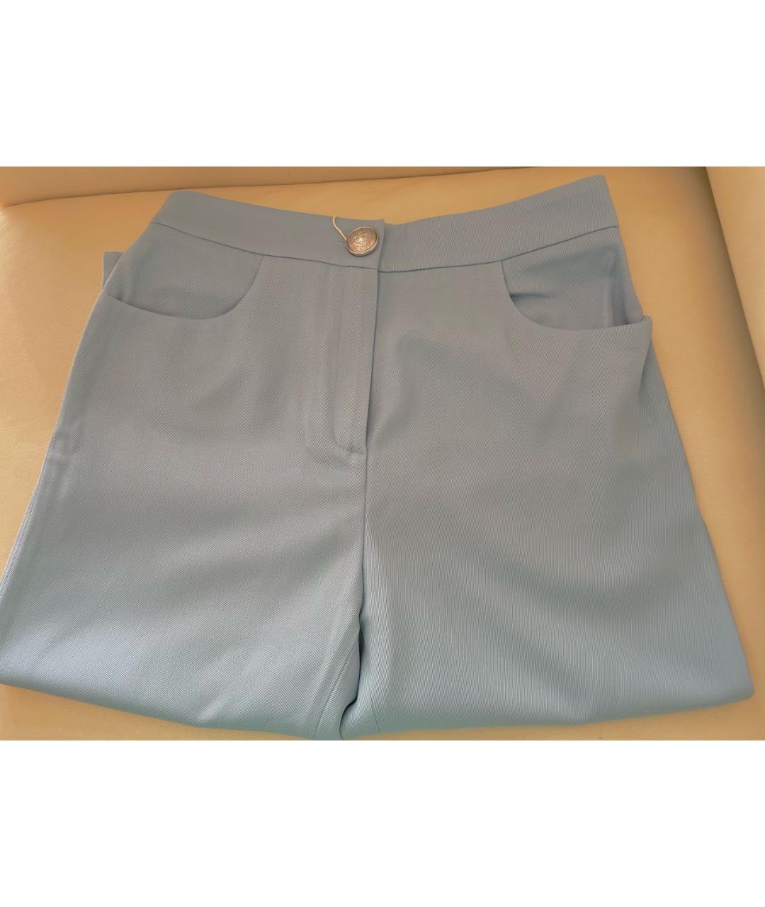 BALMAIN Голубые хлопко-эластановые прямые брюки, фото 3