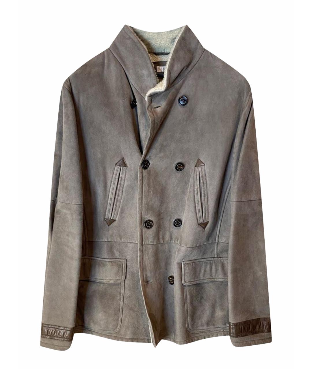 BRUNELLO CUCINELLI Бежевая кожаная дубленка/шуба, фото 1