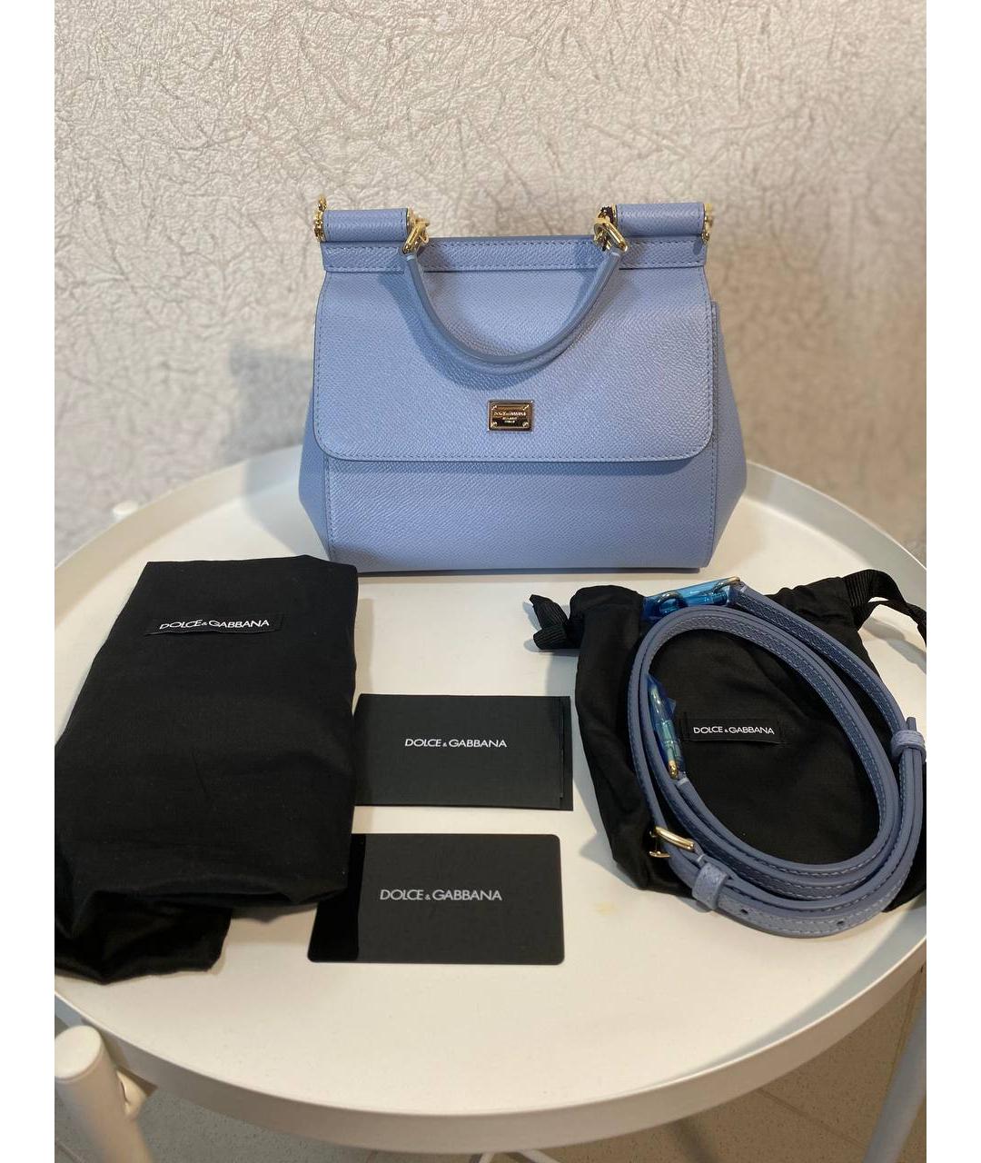 DOLCE&GABBANA Голубая кожаная сумка с короткими ручками, фото 5