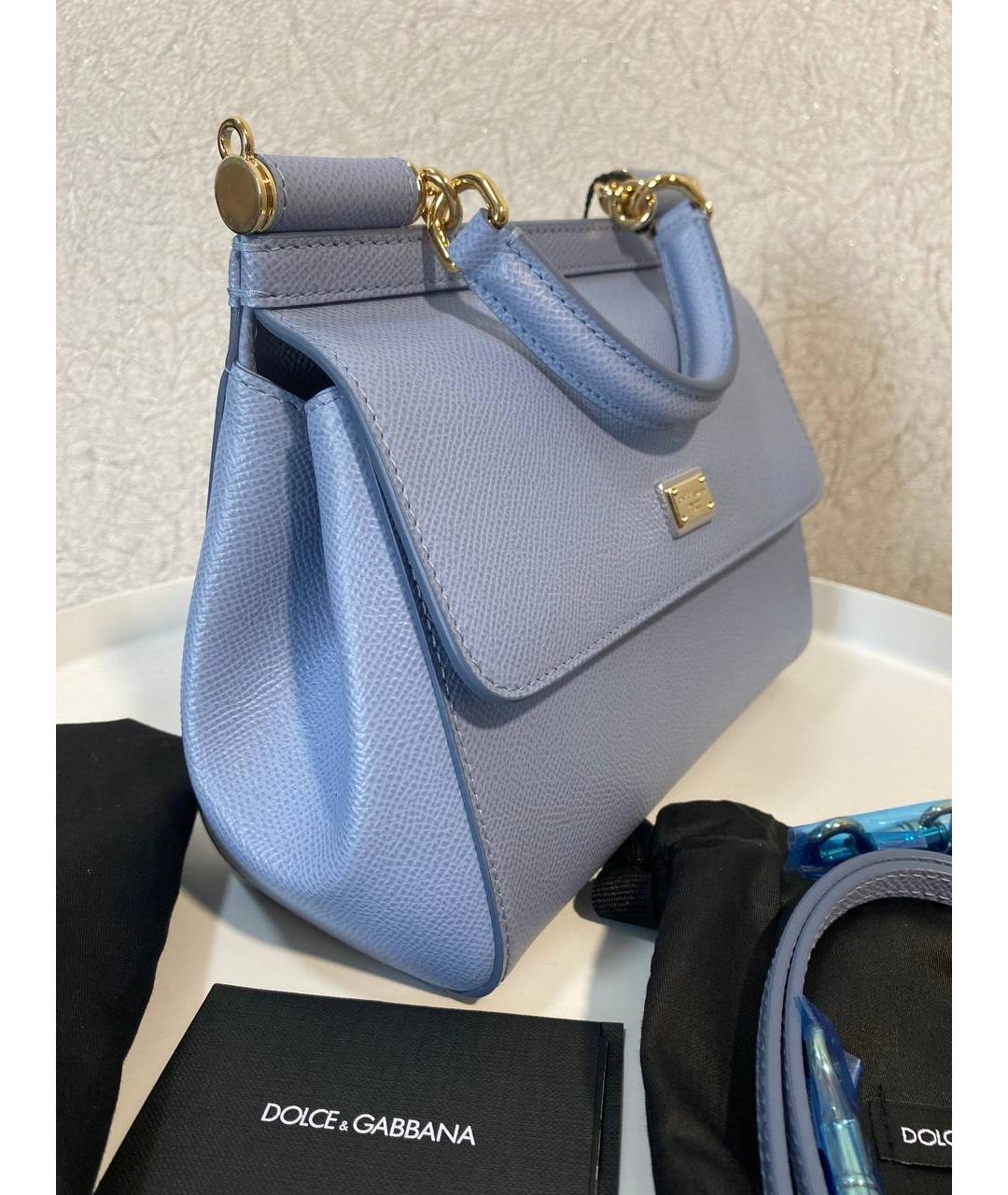 DOLCE&GABBANA Голубая кожаная сумка с короткими ручками, фото 2