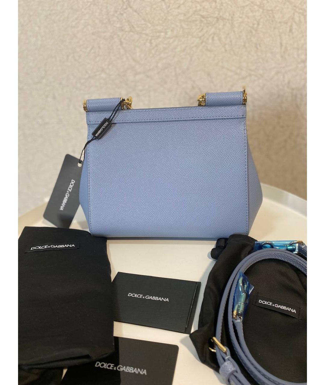 DOLCE&GABBANA Голубая кожаная сумка с короткими ручками, фото 3