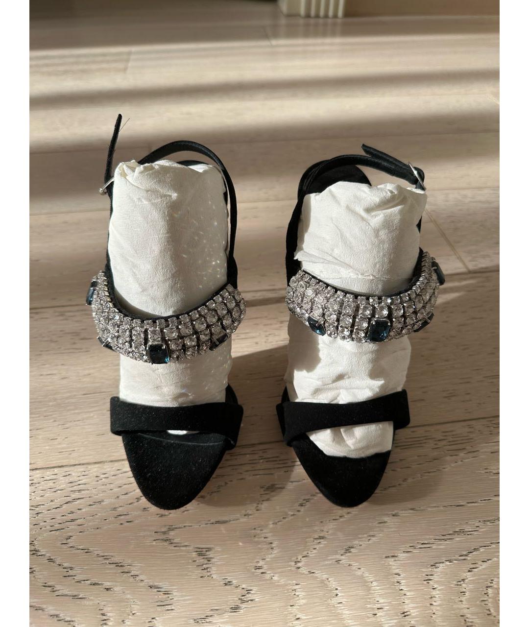 GIUSEPPE ZANOTTI DESIGN Черные бархатные босоножки, фото 8