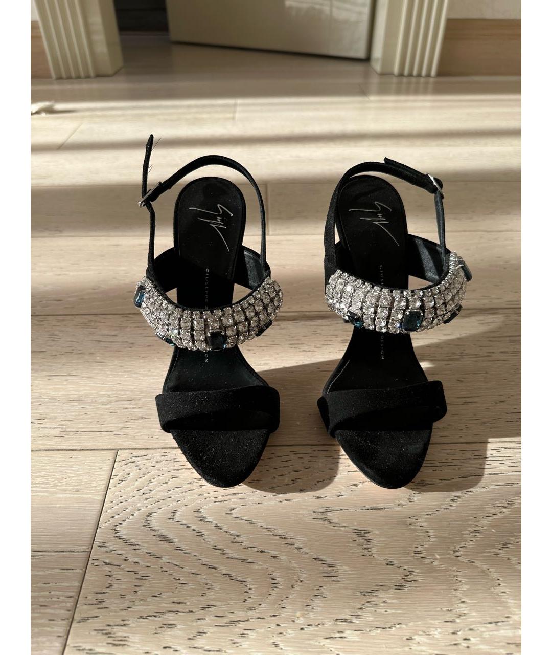 GIUSEPPE ZANOTTI DESIGN Черные бархатные босоножки, фото 2