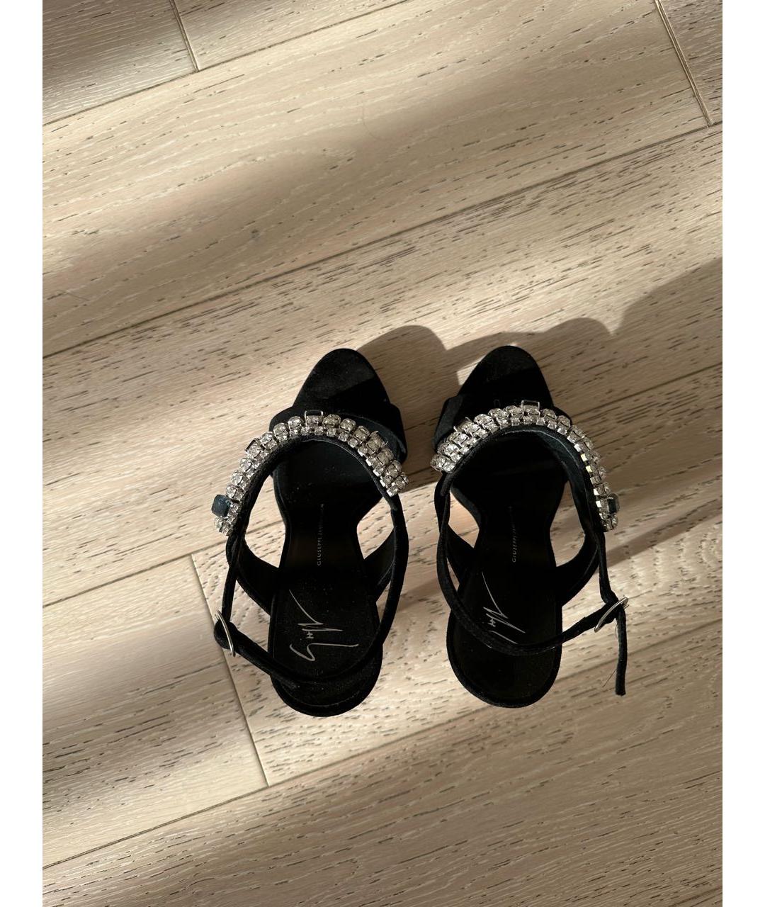GIUSEPPE ZANOTTI DESIGN Черные бархатные босоножки, фото 3