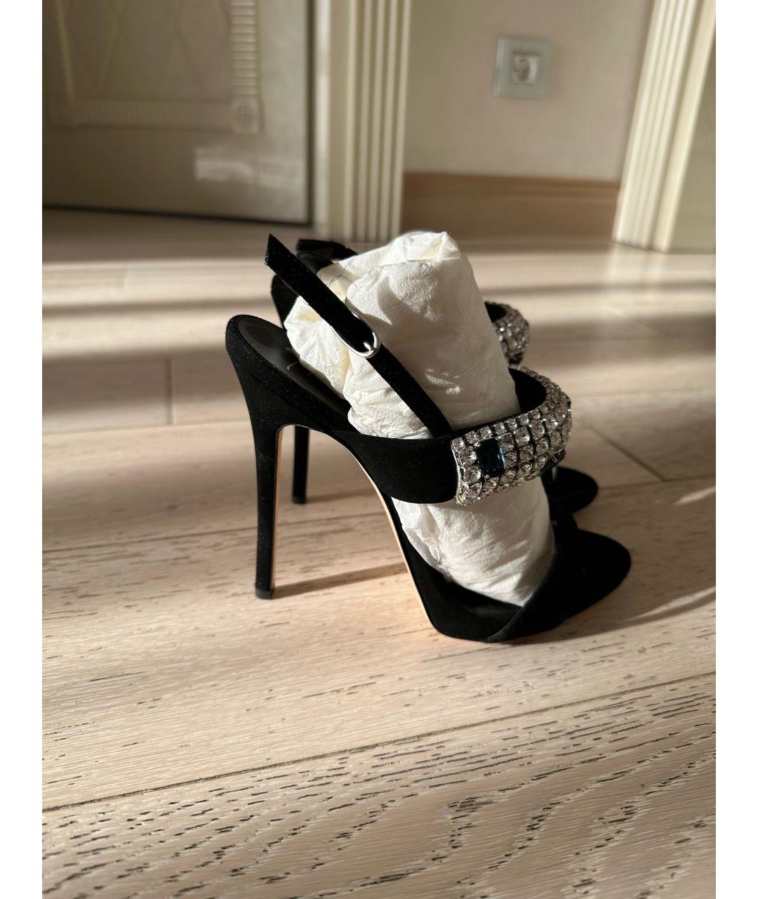 GIUSEPPE ZANOTTI DESIGN Черные бархатные босоножки, фото 9