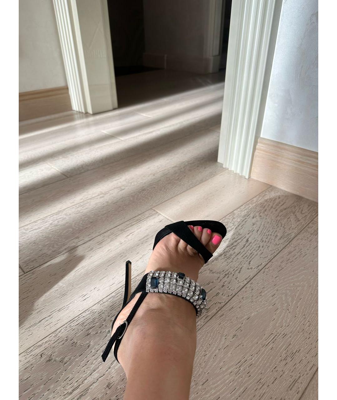 GIUSEPPE ZANOTTI DESIGN Черные бархатные босоножки, фото 7