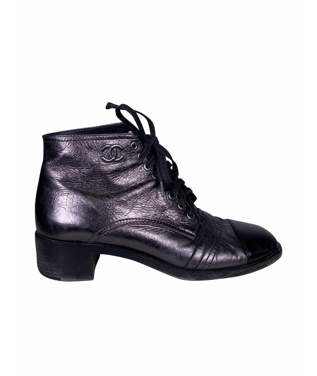 CHANEL PRE-OWNED Серебряные кожаные ботинки, фото 1