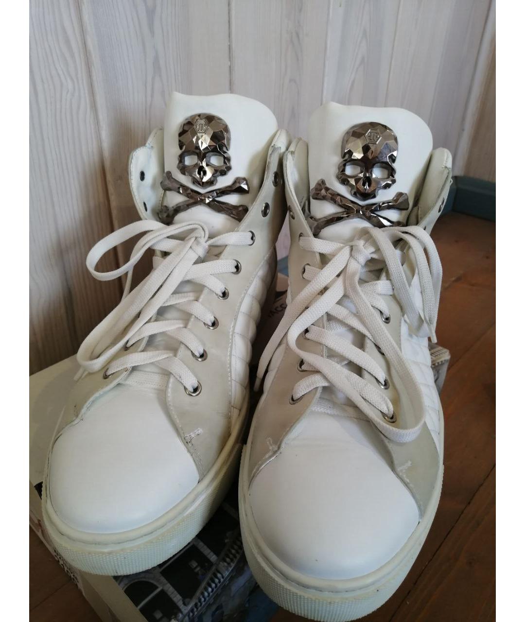 PHILIPP PLEIN Белые кожаные высокие кроссовки / кеды, фото 2