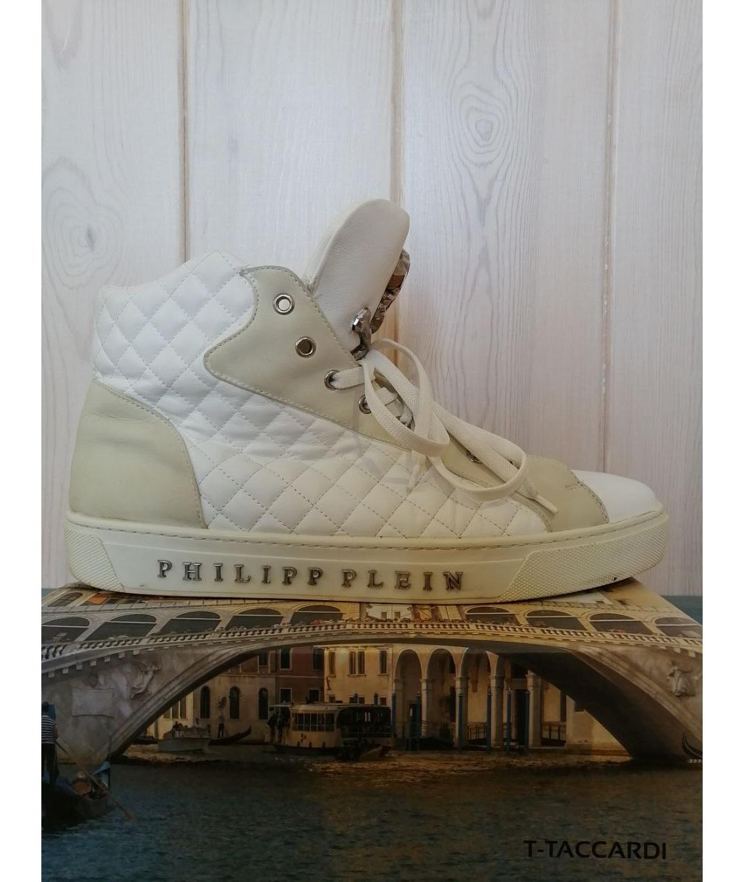 PHILIPP PLEIN Белые кожаные высокие кроссовки / кеды, фото 7