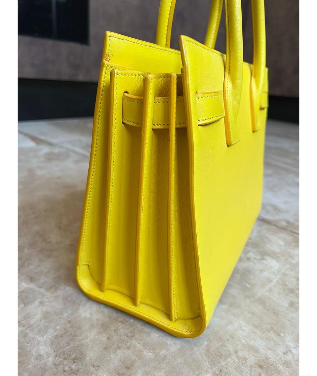 SAINT LAURENT Желтая кожаная сумка с короткими ручками, фото 3